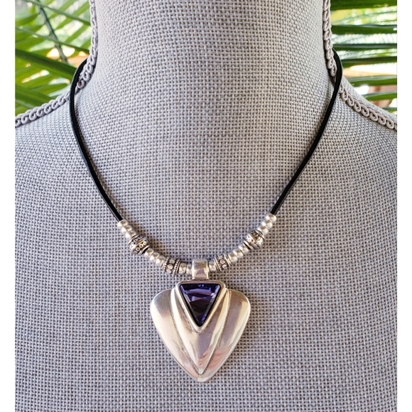 coiledfusion Jewelry - SOLD☆Silver & Leather Necklace with Amethyst Stone